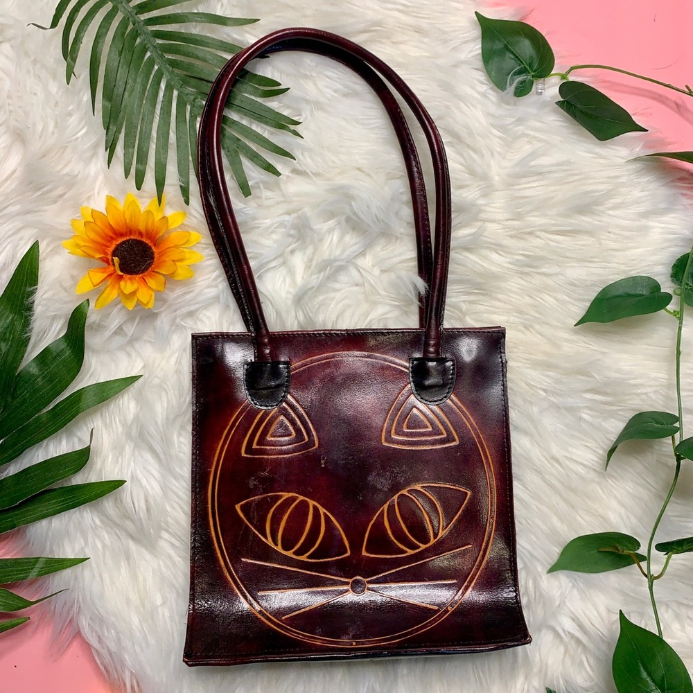 Vintage Leather Cat Purse